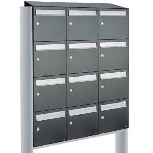 Allux Flow set postkast staal verzinkt gepoedercoat 3-breed 4-hoog met dak op statief antraciet 40040065_3x4ds