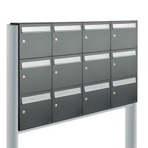 Allux Flow set postkast staal verzinkt gepoedercoat 4-breed 3-hoog op statief antraciet 40040065_4x3s