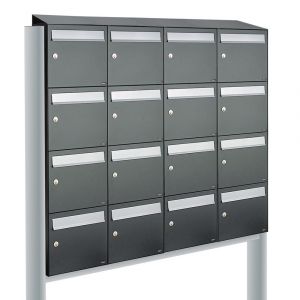 Allux Flow set postkast staal verzinkt gepoedercoat 4-breed 4-hoog met dak op statief antraciet 40040065_4x4ds