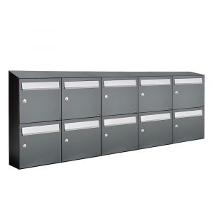 Allux Flow set postkast staal verzinkt gepoedercoat 5-breed 2-hoog met dak antraciet 40040065_5x2d