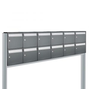 Allux Flow set postkast staal verzinkt gepoedercoat 6-breed 2-hoog op statief antraciet 40040065_6x2s