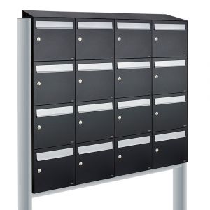 Allux Flow set postkast staal verzinkt gepoedercoat 4-breed 4-hoog met dak op statief zwart 40040070_4x4ds