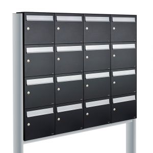 Allux Flow set postkast staal verzinkt gepoedercoat 4-breed 4-hoog op statief zwart 40040070_4x4s