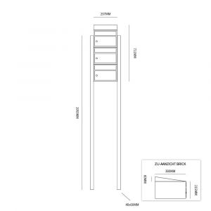 Allux Brickset postkast staal verzinkt gepoedercoat 3-hoog met dak op statief antraciet 40215065_1x3ds