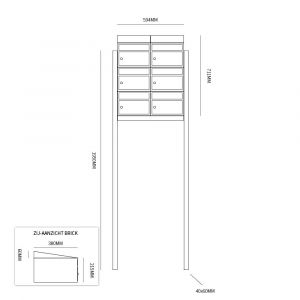 Allux Brickset postkast staal verzinkt gepoedercoat 2-breed 3-hoog met dak op statief antraciet 40215065_2x3ds