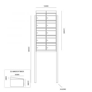 Allux Brickset postkast staal verzinkt gepoedercoat 2-breed 5-hoog met dak op statief antraciet 40215065_2x5ds