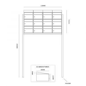 Allux Brickset postkast staal verzinkt gepoedercoat 4-breed 3-hoog met dak op statief antraciet 40215065_4x3ds