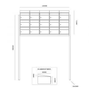 Allux Brickset postkast staal verzinkt gepoedercoat 5-breed 3-hoog met dak op statief antraciet 40215065_5x3ds