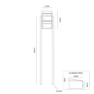 Allux Brickset postkast staal verzinkt gepoedercoat 2-hoog met dak op statief zwart 40215070_1x2ds