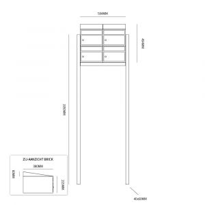 Allux Brickset postkast staal verzinkt gepoedercoat 2-breed 2-hoog met dak op statief zwart 40215070_2x2ds