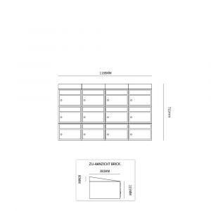 Allux Brickset postkast staal verzinkt gepoedercoat 4-breed 3-hoog met dak zwart 40215070_4x3d