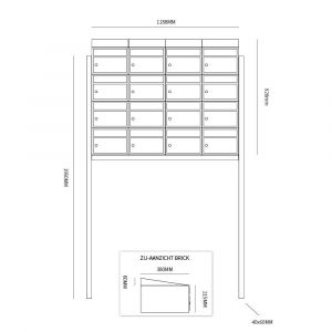 Allux Brickset postkast staal verzinkt gepoedercoat 4-breed 4-hoog met dak op statief zwart 40215070_4x4ds