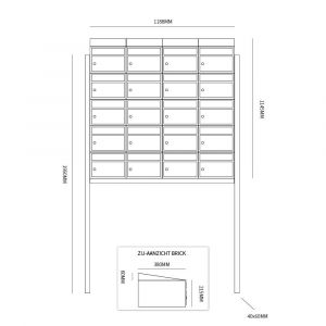 Allux Brickset postkast staal verzinkt gepoedercoat 4-breed 5-hoog met dak op statief zwart 40215070_4x5ds