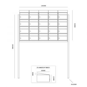 Allux Brickset postkast staal verzinkt gepoedercoat 5-breed 4-hoog met dak op statief zwart 40215070_5x4ds