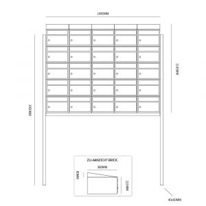 Allux Brickset postkast staal verzinkt gepoedercoat 5-breed 5-hoog met dak op statief zwart 40215070_5x5ds