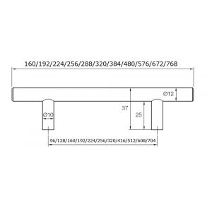 Didheya T-model meubelgreep T-10 224 mm inox 51200224