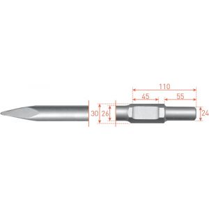 Rotec 215.52 zeskant puntbeitel 30/24x55 mm L=400 mm 215.5205