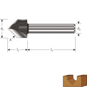 Rotec 271 HM V-groeffrees 90 graden Gold-Line diameter 19,05 mm d2=12 mm 272.09.1906