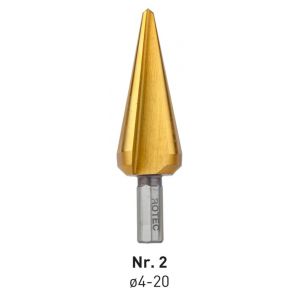 Rotec 420T HSS conische plaatboor Splitpoint nummer 2 5,0-20,0 mm TIN gecoat 420.1002