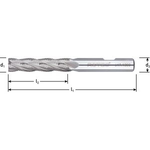 Rotec 617 HSS-E ruwfrees type HR DIN 844 lang ongecoat diameter 25x90x166 mm d2=25 mm Z=5 HR DIN 844 lang DIN 844-B lang 617.2500