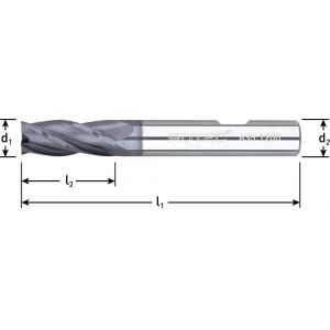 Rotec 634 VHM vingerfrees TiAlN-gecoat Silver-Line lang diameter 12x30x90 mm d2=12 mm Z=4 635.1200