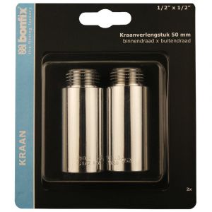 Bonfix blister kraanverlengstuk 1/2 inch binnendraad x 1/2 inch buitendraad 50 mm 2 stuks 811735