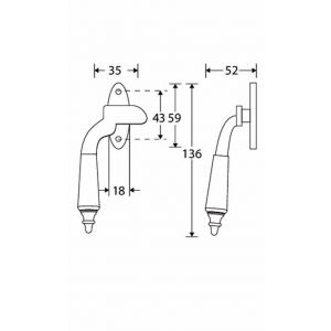 Wallebroek Mi Satori 00.5512.90 raamboom met sluitplaat links Antique messing glans nikkel-ebben W1100.5512.90