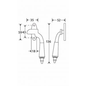 Wallebroek Mi Satori 00.5513.90 raamboom met sluitplaat rechts Antique messing antiek nikkel-ebben W1600.5513.90