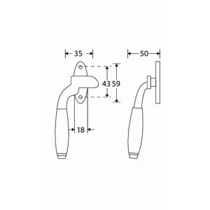 Wallebroek Mi Satori 00.5562.90 raamboom met sluitplaat links Bonton messing gepolijst ongelakt-ebben W0200.5562.90