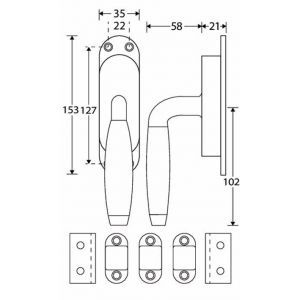 Wallebroek Mi Satori 00.5584.90 krukespagnolet rechts Ton messing gepolijst ongelakt-ebben W0200.5584.90