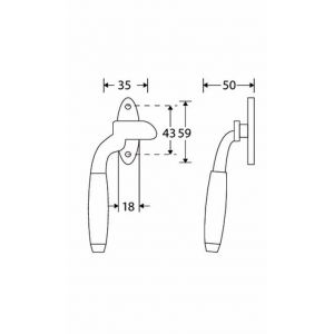 Wallebroek Mi Satori 00.5710.90 raamboom met sluitplaat links Ton teak messing mat zwart W3000.5710.90